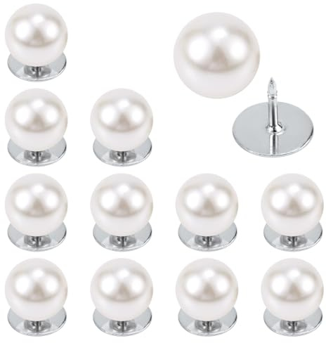 12 Set Inga Sy Pärlknappar, 10 mm Pärla Broschknappar för Återanvändbara Anti-Exponering Fasta Broscher Avtagbara Täcka Pärlnålar för Skjorta Tröjor Tröjor