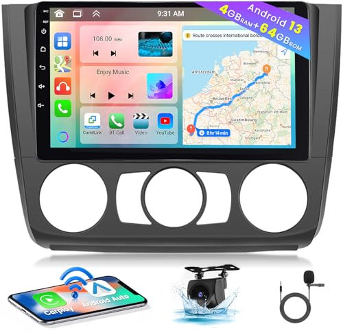 Hikity 8 core 4GB+64GB Android 15 Autoradio für BMW 1 Series E81 E82 E87 E88 2004-2012 Radio Wireless CarPlay Android Auto Bluetooth Freisprecheinrichtung 9 Bildschrim GPS WiFi SWC USB Type-C DSP