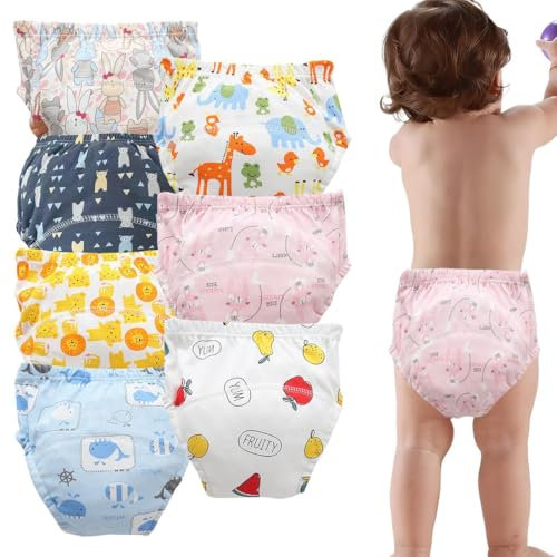 Baby-Toiletten-Trainingshosen, Toiletten-Trainingsunterwäsche für Jungen und Mädchen, 100% Baumwolle, waschbar und wiederverwendbar, atmungsaktive Sommer-Trainingshosen 7 Stück