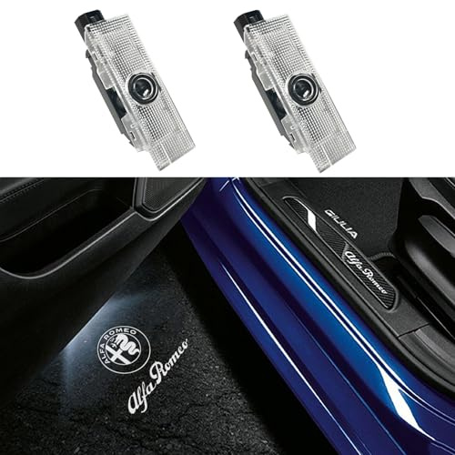 GZZHENGYE 2Pcs LED Car Door Welcome Light Proiettore Lampada Ghost Shadow Logo Lampade Per Alfa Romeo Giulia 952 Stelvio 949 tonale Giulietta Brera 159 Spider (Lettera del logo bianco)
