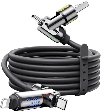 MAGIC JOHN 240W 4 in 1 Charging Cable, 6.6FT USB C to Lightning Cable [MFi Certified], Multi Chargers for All Devices, Chubby USB A/C to C/Lightning with Light for iPhone/MacBook/iPad/Samsung/Switch 2