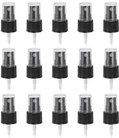 sourcing map 50 piezas de rociador negro, pulverizador de niebla fina 20/410, reutilizable, botella de repuesto de plástico para aceite esencial, botella de spray para cabello y cuerpo