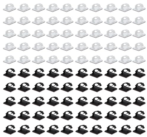 100 PCS Cable Clips Self Adhesive, Sticky Cable Wire Tidy Clips Cable Holder Organizer Cable Management Clips for Desk Wall Workshop Home Office (50 Black & 50 White)