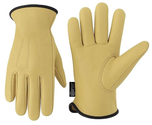 Escort Tools® Heavy Duty Leather Gardening Work Gloves, Thorn Proof, Touch Screen, Utility Safety Working Gloves Breathable, Tear Resistant, High Dexterity Mechanic Gloves Unisex (Beige, L)