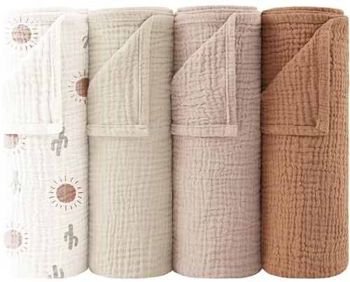 bearmoss Muslin Squares Cloths 100% Cotton Baby Burp Cloth 60x60CM Large Ultra-Absorbent Soft Baby Face Washcloths for Newborn Baby Boy and Girl, 4Pack (Sunshine)