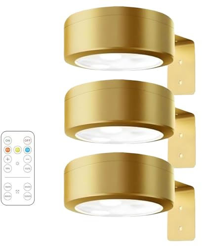 Fiotha 3 Piezas Aplique Luz Cuadros Sin Cable, Luces Para Cuadros, Luces de Imagen para Pared, 3 Temperaturas de Color, Lampara Pared Sin Cable con Mando Foco, para Cuadros, Vitrina, Peinture(Dorado)