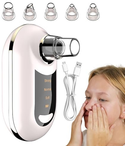 Limpiador Facial de Poros al Vacío, Eliminador de Poros Obstruidos, Carga USB 3 Niveles de Succión Extractor de Puntos Blancos para el Hogar Rutina Diaria Mujeres Hombres Adolescentes Tiempo de