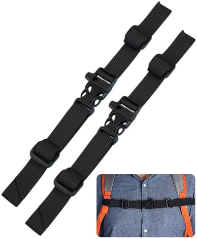 JUKOTA 2 Stück Verstellbarer Brustgurt Rucksack,Rucksackgurte mit Schnalle und Pfeife,Rutschfest Strapazierfähiger Rucksackgurte für Erwachsene,Kinder,Schulrucksack,Außerhalb Reise(Schwarz)