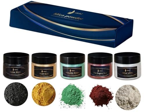 AArtsZ Epoxiharts färg mica pulverpulverpulver, 5 x 20 g set; pärlglans, epoxihartspigment, metalliskt pulver för tvålfärg, smyckestillverkning, nagellack, epoxiharts, slim, ljustillverkning