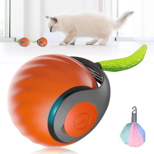 GMTEO Jouet Interactif pour Chat, 2025 Nouveau Jouet pour Chat Balle Interactive avec Queue en Peluche, Intelligent Jouet pour Chats Interieur (Orange)