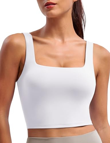 BAYDI Clouduxi dam sport bh fyrkantig hals crop toppar vadderad utan bygel yoga tank topp fitness träning sport bh, Vit, S