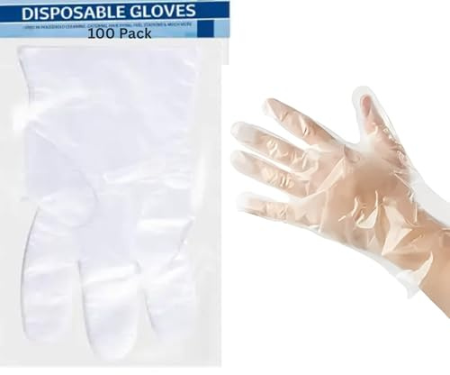 HITHIKA 100 Disposable Gloves Cooking Gloves Disposable Food Safe | Plastic Gloves 100 Counts for Food Preparation Work Hair Dye Kitchen Cleaning Gardening Car Washing PPE Latex Free Gloves