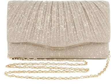 RQcMid Glitzernde Clutch Beige, Elegante Abendtasche Für Damen, Vielseitig Für Hochzeit, Party Und Festliche Anlässe, Funkeln Abendtasche Mit Abnehmbarer Schulterkette, (Gold)