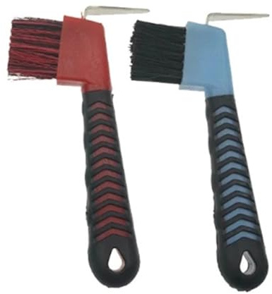 2er-Set Hufkratzer mit rutschfestem Softgriff und Bürste for die Pferdepflege – Farbe zufällig