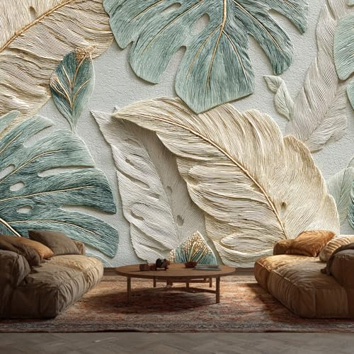 Generisch Tapete Monstera, Vliestapete Banane Blätter 3D Innen Wohnzimmer Küche Schlafzimmer Tapeten, Monstera Wand Deko Wandtapete 450L x 315B cm
