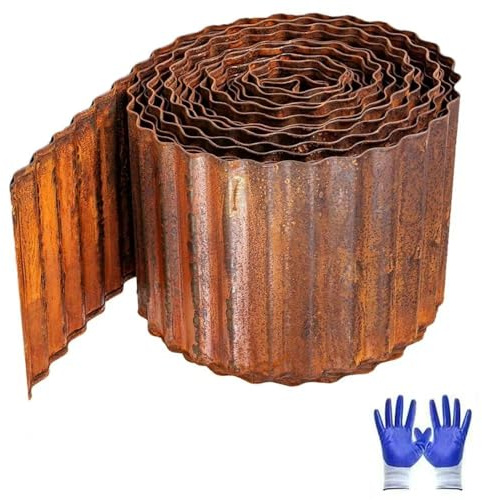 Bordura Acero Corten 12m, Borduras Jardín Metálicas de 15 cm de Altura, Fácil de Instalar - Separador Jardín Exterior Ondulado con Pátina Natural de Óxido (Marrón)