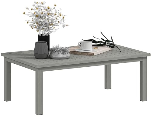 Outsunny Rechteckiger Couchtisch Gartentisch Lattenplatte für Innen-/Außenbereich aus Aluminium, Maße 100 L x 60 B x 37 H cm, grau