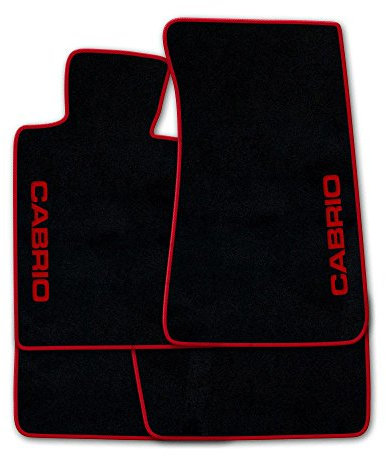 Autoteppich Stylers ATSQ100-CAB002526 Passgenaue Fußmatten in schwarz mit Druck Cabrio seitlich und Rand in Rot