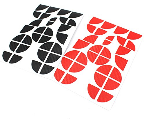 4D Carbonfolie Emblem Ecken Aufkleber von Finest-Folia (K004 Schwarz Rot)