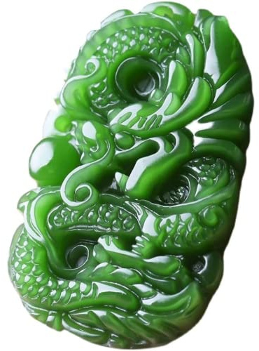 Naturligt handskuren grön jade-drake hänge, Jade