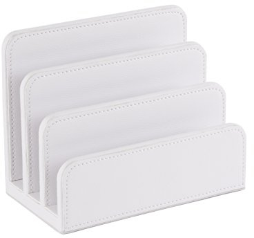 Osco White Faux Leather Mail Sorter & Envelope Organiser – Desk File Storage Stand with Display Slots – Modern Letter Holder Tray Minimalist Home & Office