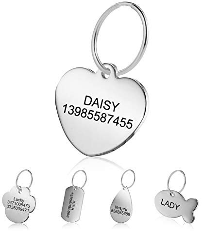 LYL Premium Engraved Personalised Pet Dog Cat Name ID Stainless Steel Tag Collar (S, Heart)