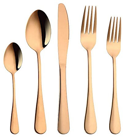 YOFASEN Set de Couverts de Table - 20 pièces Set de Coutellerie en Acier INOX, y Compris Couteau/Cuillère/Fourchette, Convient au Camping avec Cuisine, Service pour 4 Personnes, Or 2