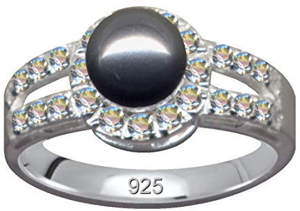 Fingerring Ring Echt Sterling Silber 925 Perle Grau Zirkonia Kristalle Liebe Glaube Hoffnung Emotion Symbol Motiv Stil Objekt extravagant gut schön modisch weiss klar
