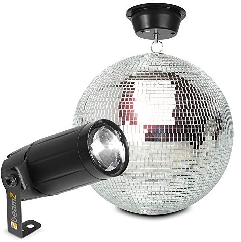 Glitter Mirror Ball 30cm Kit with Motor & 6W LED Pinspot Light - Rotating Disco Mirror Ball Pack for Parties, Weddings, Proms & Small Venues, Home Disco Glitter Ball Lighting Set