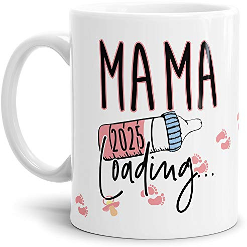 Tasse Babynews Du wirst Mama 2025 - Geschenkidee/Ladebalken/Endlich Schwanger/Schwangerschaft verkünden/Baby - Weiß
