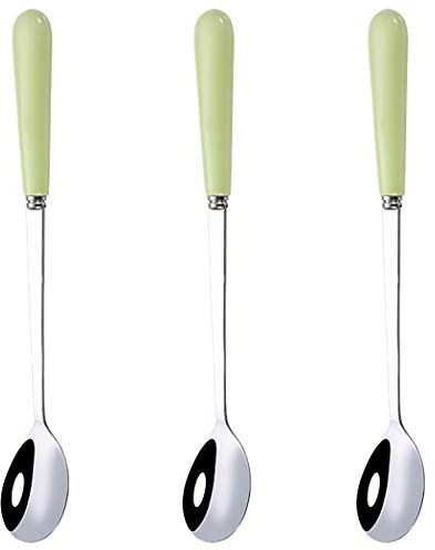 Goeielewe 3 cucchiai per miscelare caffè, dessert, gelato, frappè, cucchiaini da tè in acciaio inox con manico in ceramica, cucchiai da caffè espresso e cocktail, 17 cm (verde)