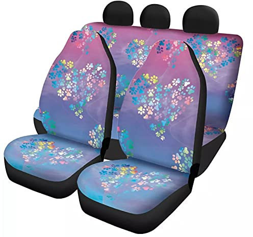 HUIACONG Bunte Hundepfoten-Autositzbezüge, komplettes Set, universal, Vorder- und Rücksitzbezug für Kinder, Haustiere, Hunde, Auto-Innenzubehör