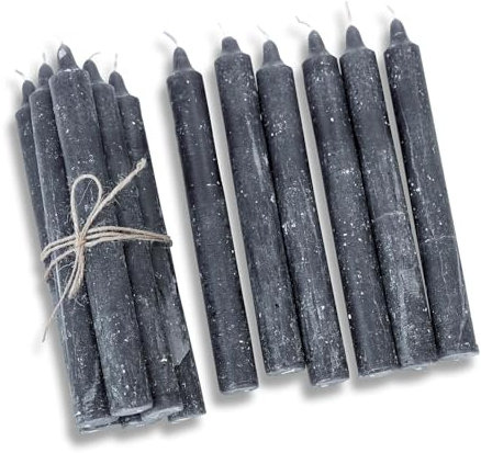 Loberon Set di 12 Candele Color Antracite Bauceau – Candele a Stelo Decorative realizzate a Mano – Finitura Rustica – Colorate in profondità e Non profumate – Durata da accese ca. 7-8 Ore, Antracite