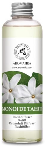 Recharche Diffuseur Roseaux de Monoï de Tahiti 200ml - Bâtonnets de Parfum - Parfum Ambiance - Desodorisant Maison - Diffuseur à Roseaux - Diffuseur de Parfum