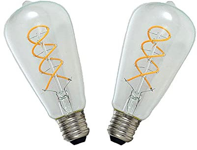 Ruihua E27 4W Klarglas Spiral Glühbirne ST64 LED Glühbirne,Warmweiß 2700K 400LM Doppelspirale Flexible Retro Edison LED Glühbirne Nicht Dimmbar Energiesparlampe(2 Stück)