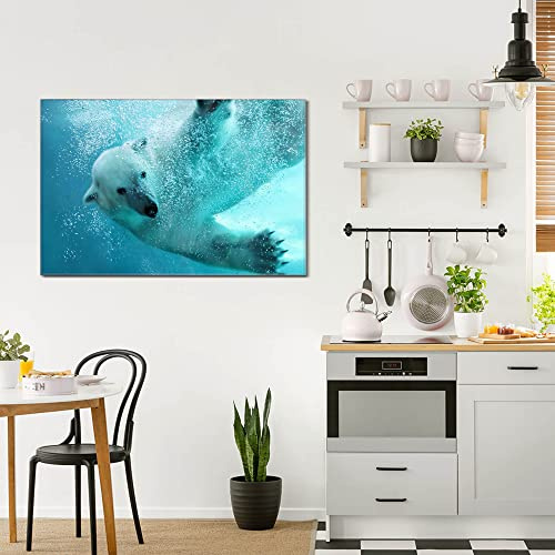 banjado® Glas Bild 120x80cm mit Motiv Tauchender Eisbär als Wandbild für Wohnzimmer/Küche/Büro - Wohnzimmer Bild ESG Sicherheitsglas kratzfest mit geschliffenen Kanten - Glasbild groß als Wand Bild