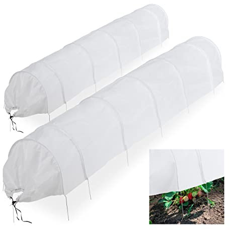 Relaxdays Pack 2 Invernaderos Túnel con Arcos, Protección para Huertos, 3,4 m Largo, contra Parásitos y Pájaros, Blanco