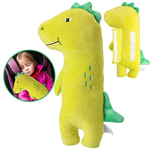 Pinkgarden Seat Belt Cover Pillow for Kids, Car Seatbelt Cushion Shoulder Neck Support Protector Pad, Soft Stuffed Plush Travel Vehicle Safety Belts Strap Pillow for Boys and Girls Headrest (Dinosaur)