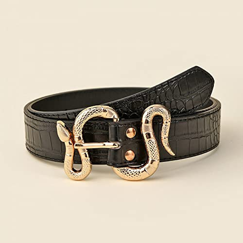 CHANYI Gürtel für Damen Kleid Damenmode Pu Imitation Krokodilleder Gürtel Metall S Schlangenförmige Schnalle Riemen All-Match Trend Dekoration Jeans Bund