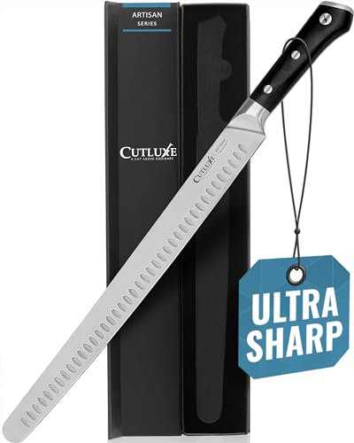 Cutluxe Coltello per Affettare - 36cm Coltello Intagliato per Carne e Prosciutto - Lama in Acciaio Inossidabile Premium ad Alto Tenore di Carbonio - Impugnatura Nera Ergonomica - Serie Artisan