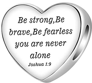 LUXILLA Be strong, Be brave, Be fearless you are never alone Joshua 1:9 Charm Silver Charms 925 Sterling Silver fits Bracelets Necklace Pendant Bead Charms Jewelry Gift