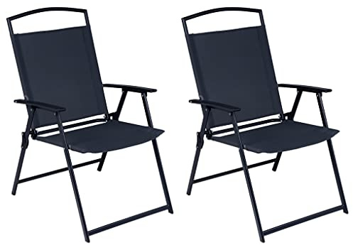 Hortan Set 2 Sedie Da Tavolo Pieghevoli Con Braccioli, Struttura Richiudibile In Acciaio Inossidabile e Seduta In Tessuto Textilene, Per Arredo Esterno, Giardino, Terrazzo e Balcone