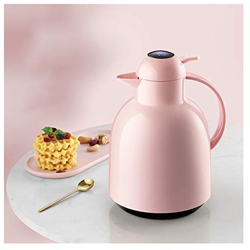 Glass Lined Thermal Coffee Carafe,Double Wall Vacuum Insulated Pitcher,Portable Thermal Carafe,Temperature Display,Vacuum Thermal Pot Flask For Coffee,Tea (Color : Pink, Size : 2.2L)