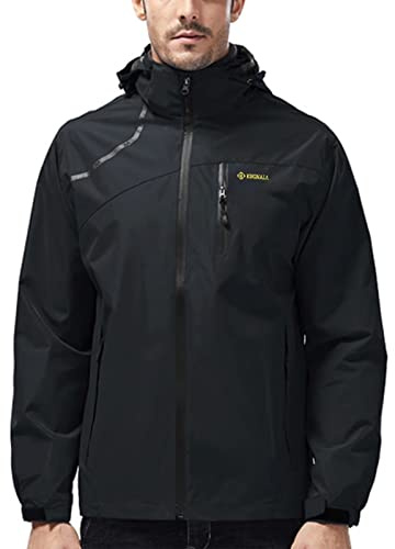 Kugnala Mens Rain Jacket Waterproof Raincoat Lightweight Rain Coat Hooded Windproof Windbreaker Jackets for Men Hiking Cycling Travel Black 5XL