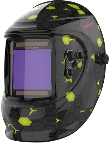 YESWELDER Große Ansicht Schweißhelm 10x9cm Echtfarben Auto Verdunkelung Schweißmaske Solarstrom 4 Lichtbogensensor Breite Schattierung 4/5-9/9-13 für Wig MIG ARC Schleifen Schweißen