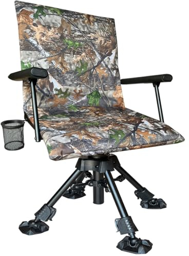 CROSS MARS Silent Swivel Stable Portable Ground Folding Outdoor Camping Fishing Hunting Blind Chair Seat with Cover, 4 Legs Adjustable Height (Camo)