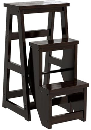 LQSYBHD Leiter Klappbarer Tritthocker mit 3 Etagen, Multifunktionaler 3-In-1-Tritthocker aus Holz, Leichte Ausstellungsleiter und AblagefläChe, Haushaltsleiter, 330 Ibs(Color:Schwarz)
