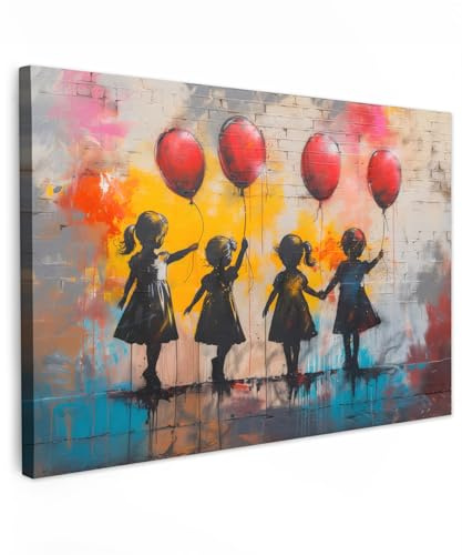 MuchoWow© Wandbilder Groß XXL Schlafzimmer Home Deko Wohnung Bild | 120x80 cm - Wohnzimmer Fotoleinwand Wand Bilder Leinwand Wall Decor Graffiti - Kinder - Street art - Ballon - Banksy
