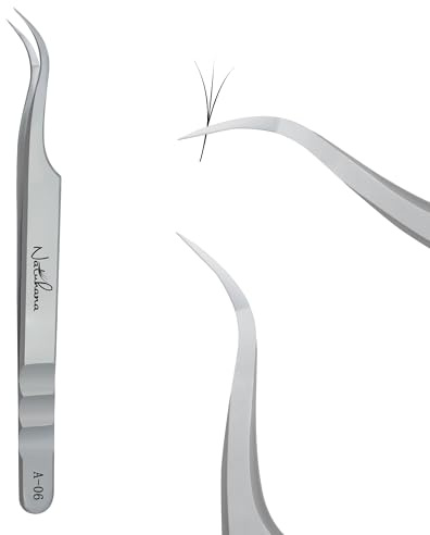 Natuhana Pince Extension Cils Volume Russe Professionnel en Acier Inoxydable Précis Droit et Courbé Nipper Pinces à Faux Cils Argenté (A-06)