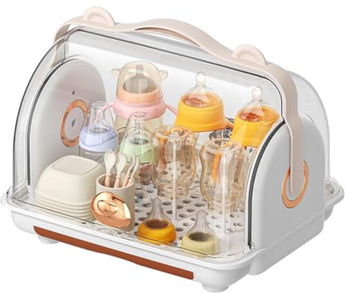 Baby Bottle Drying Rack Dustproof Bottle Rack Dryer Portable Bottle Drying Rack with Cover and Removable Drainer Tray Baby Bottle Storage for Baby Bottles Accessories Brown Baby Bottle Storage Bottle